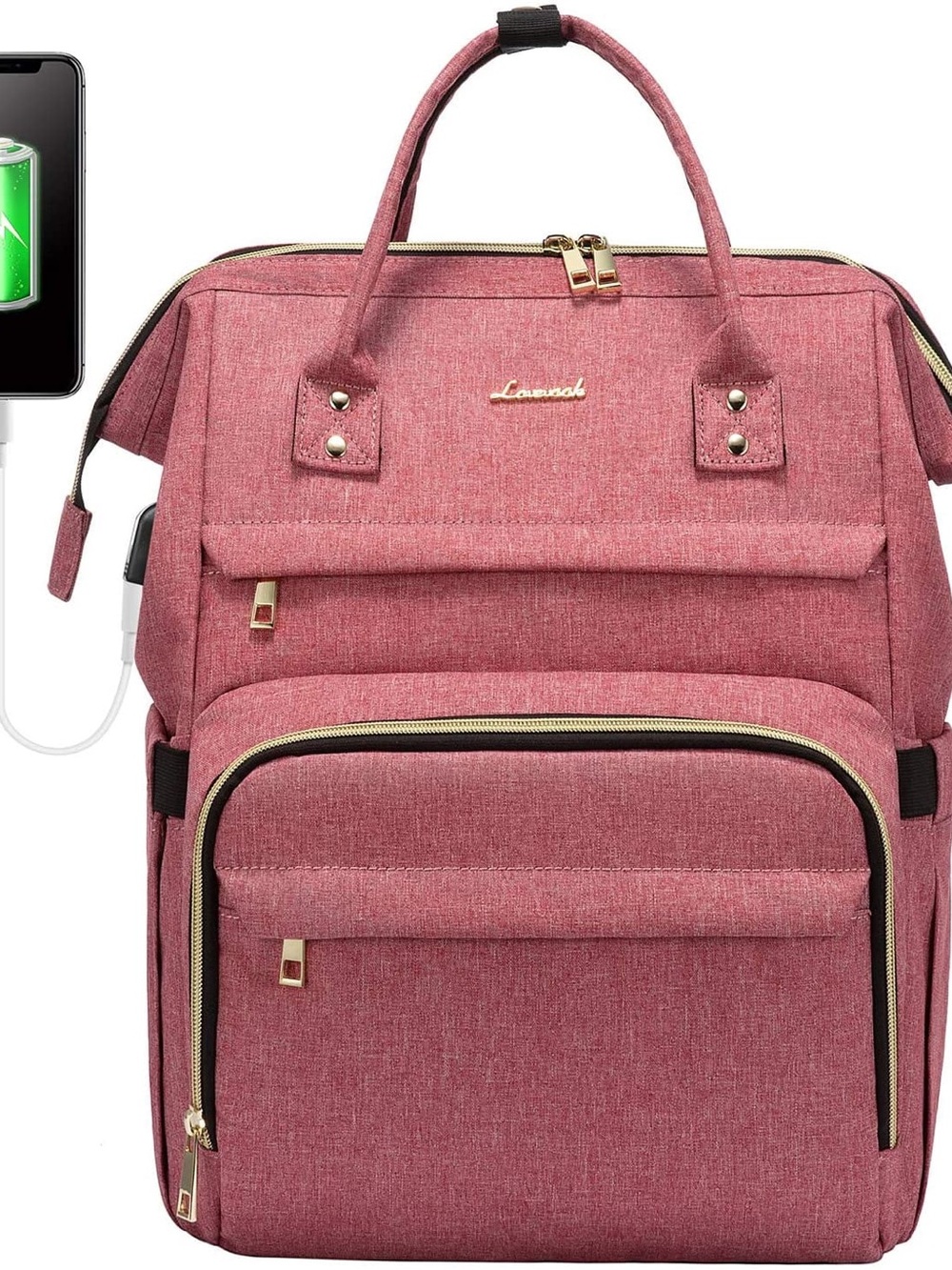 Lovevook Light Red Convertible Women's Laptop Backpack Multi Pockets USB